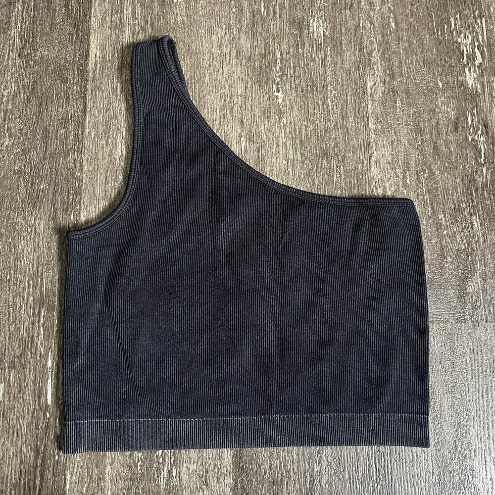 JoyLab Low Support Seamless One Shoulder Bra Low Support Ribbed Black Large